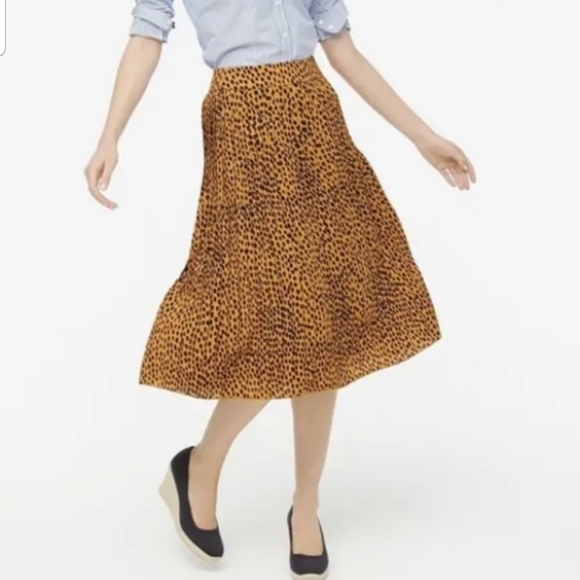 J. Crew Cheetah Print Pleated Flowy Chiffon Midi Skirt Size 12 - Picture 1 of 13